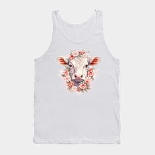 Pink Floral Christmas Cow Tank Top